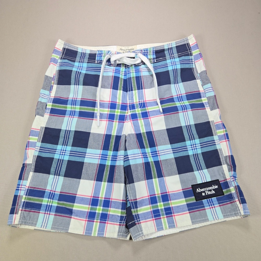 Abercrombie & Fitch Board Shorts Plaid Classic Blue Multi Mens Size M